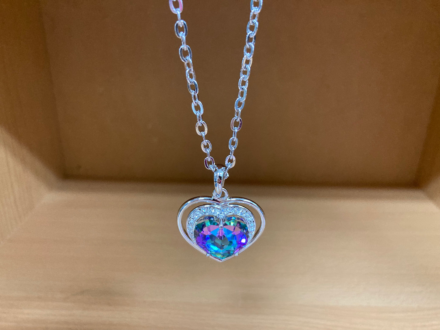 Tiny Treasures Seoul - Aurora Crystal Heart Pendant Necklace Front View 3