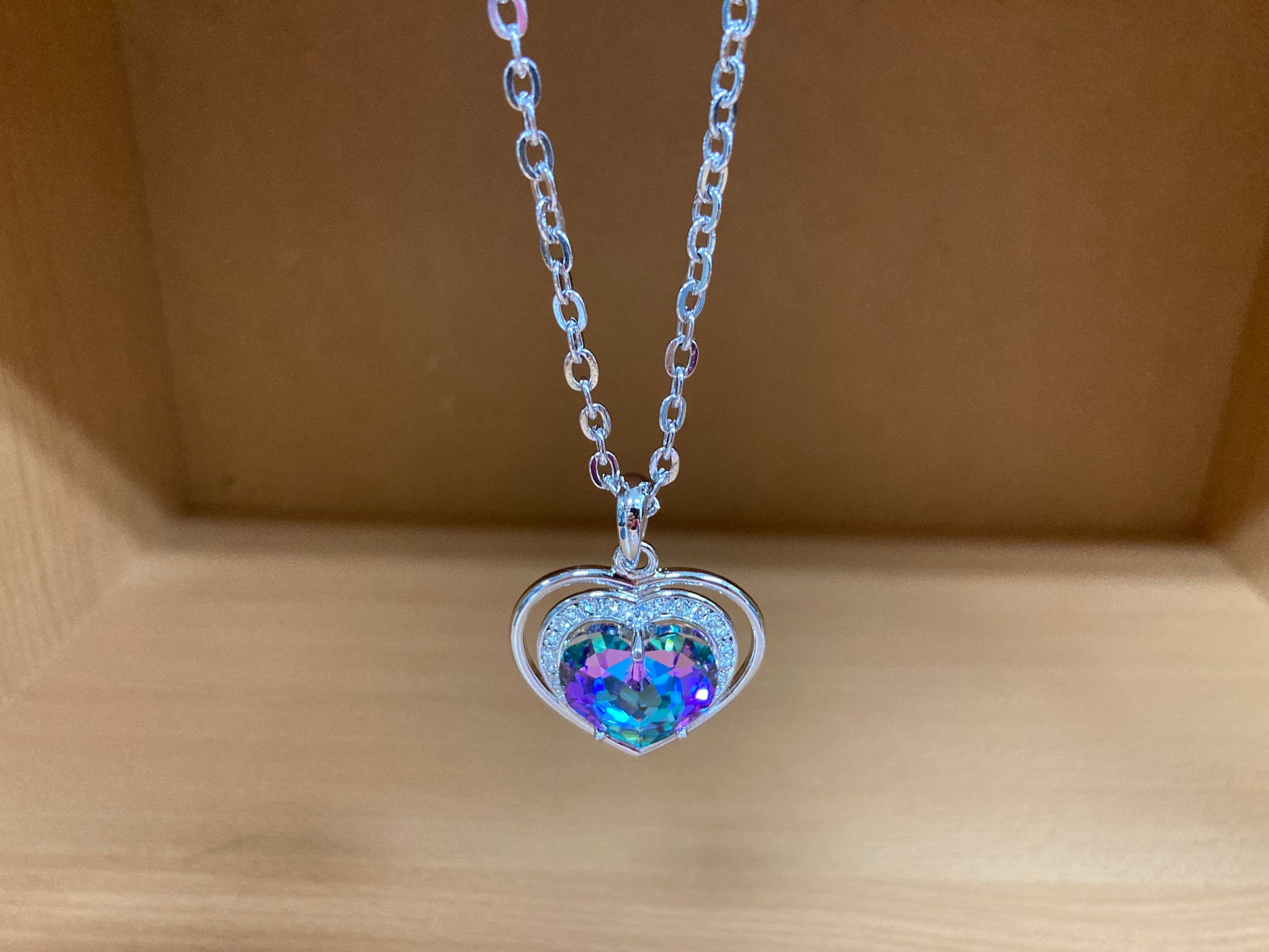 Tiny Treasures Seoul - Aurora Crystal Heart Pendant Necklace Front View 3