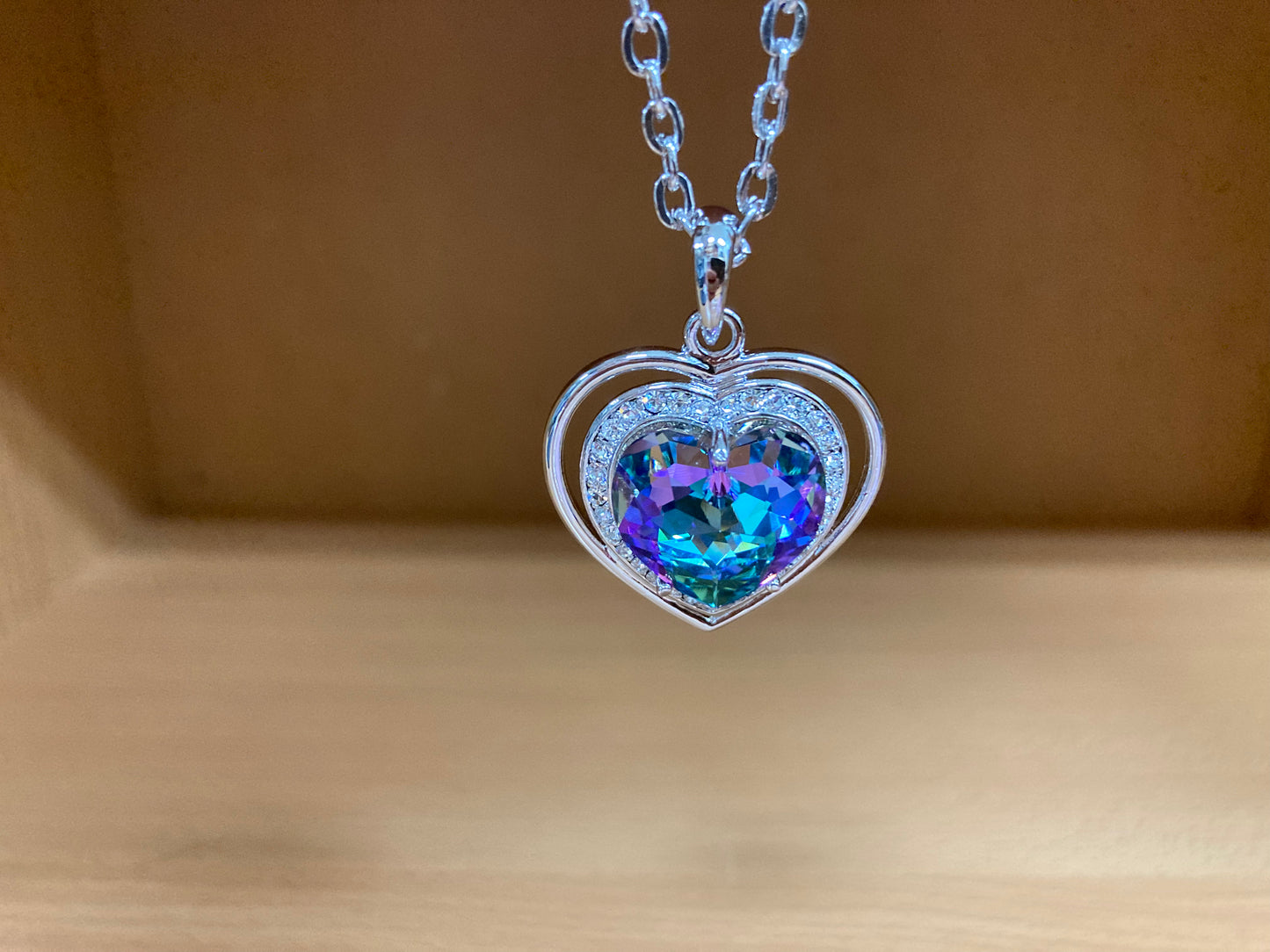Tiny Treasures Seoul - Aurora Crystal Heart Pendant Necklace Close up View 2