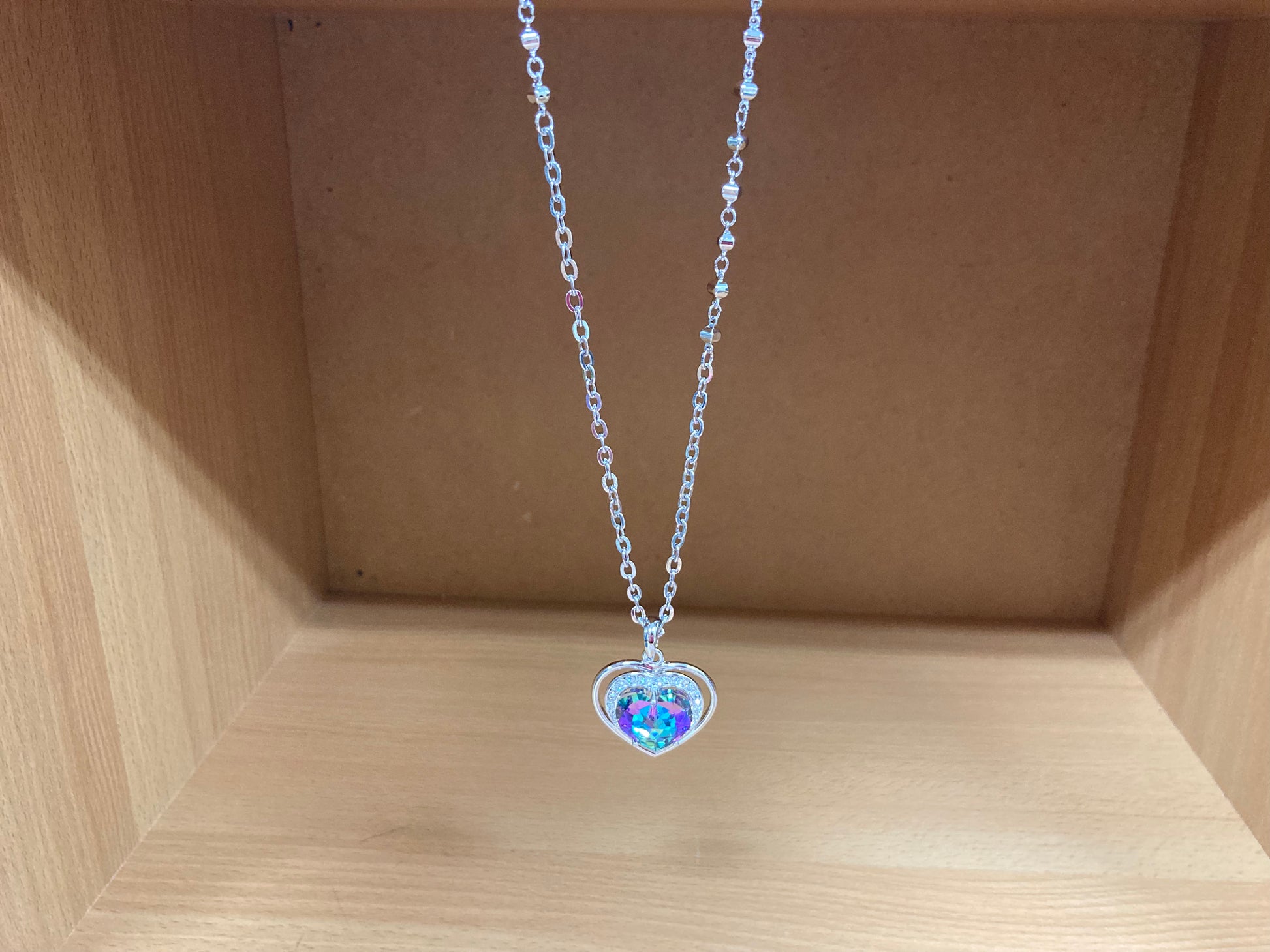 Tiny Treasures Seoul - Aurora Crystal Heart Pendant Necklace Front View 4