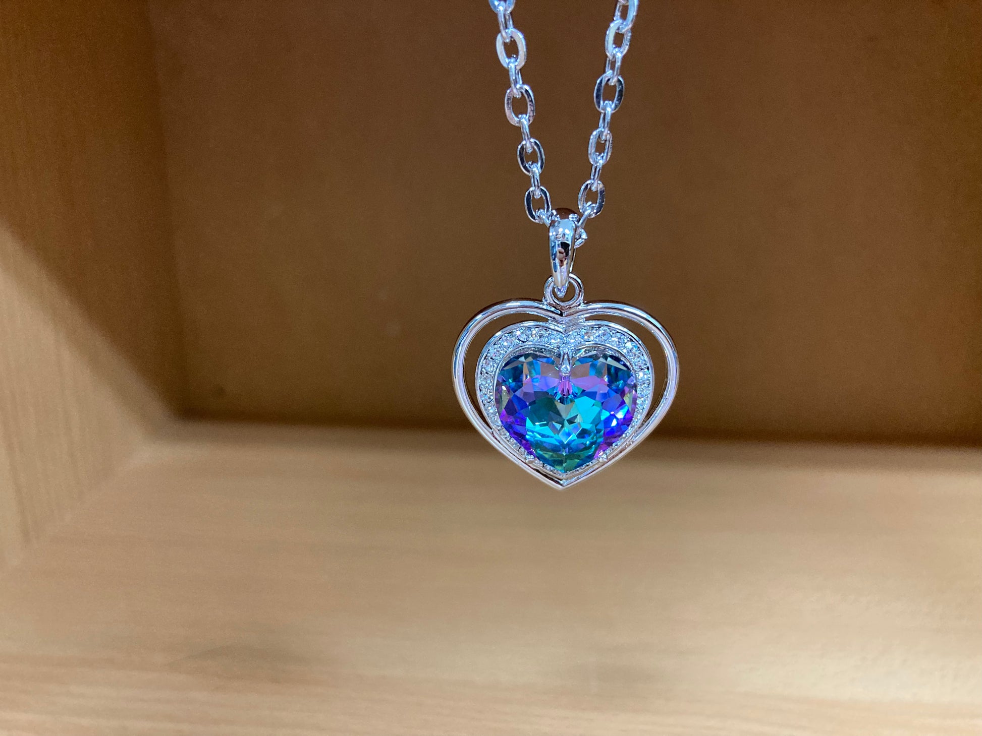 Tiny Treasures Seoul - Aurora Crystal Heart Pendant Necklace Close up View 5