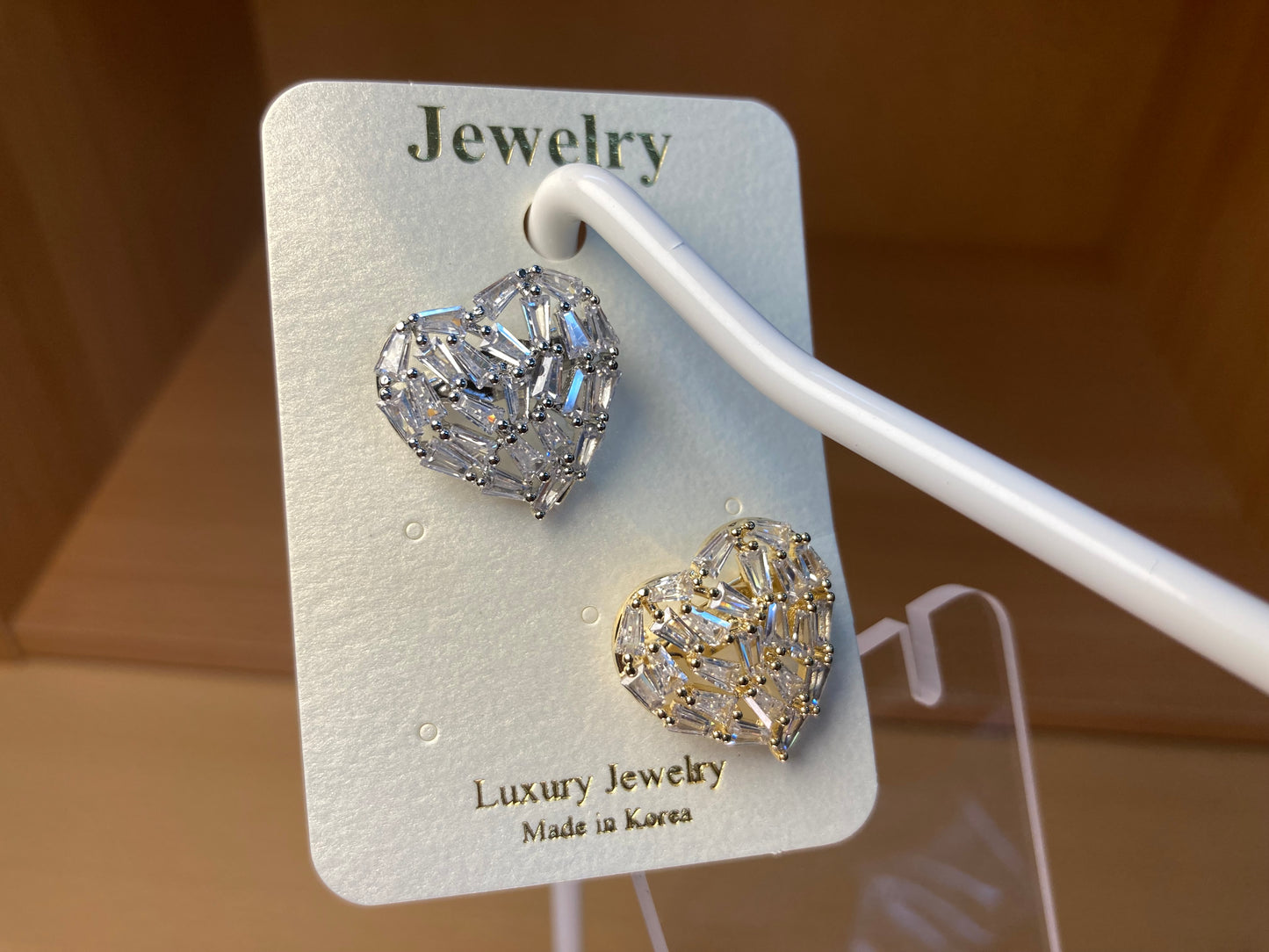 Baguette Crystal Heart Brooch Set in Silver & Gold (2 Pieces)