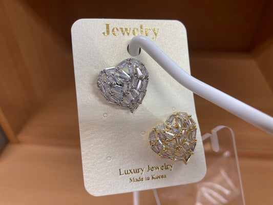 Baguette Crystal Heart Brooch Set in Silver & Gold (2 Pieces)