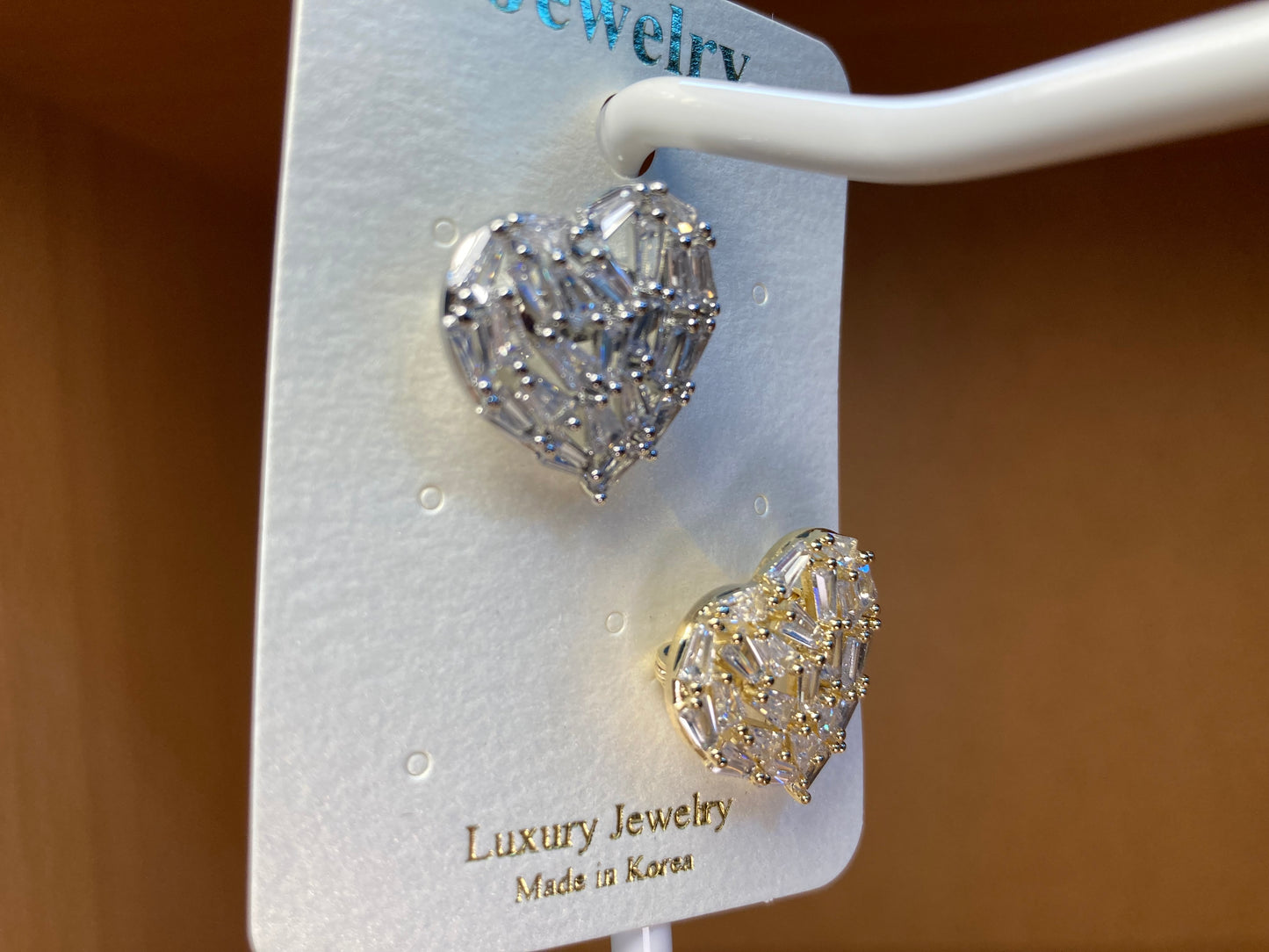 Baguette Crystal Heart Brooch Set in Silver & Gold (2 Pieces)