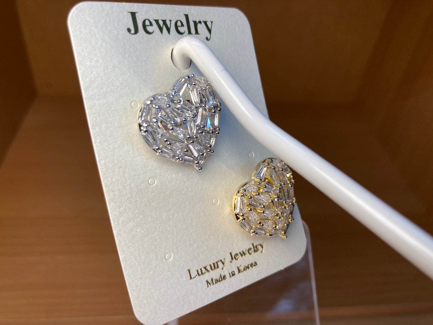 Baguette Crystal Heart Brooch Set in Silver & Gold (2 Pieces)