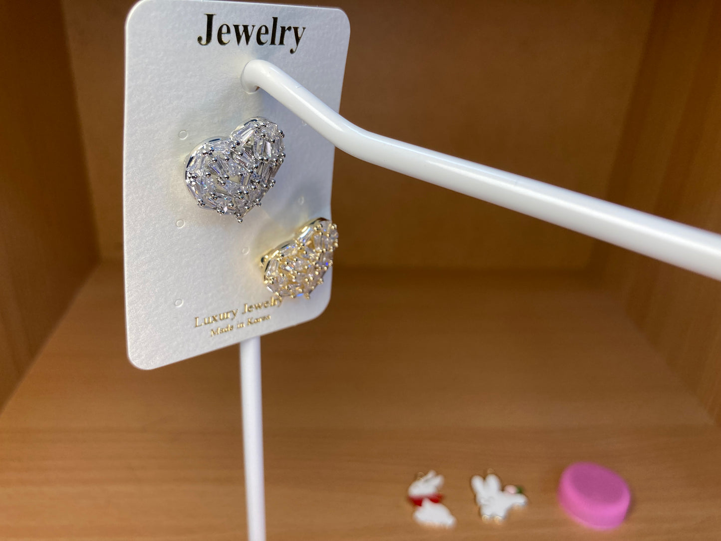 Baguette Crystal Heart Brooch Set in Silver & Gold (2 Pieces)