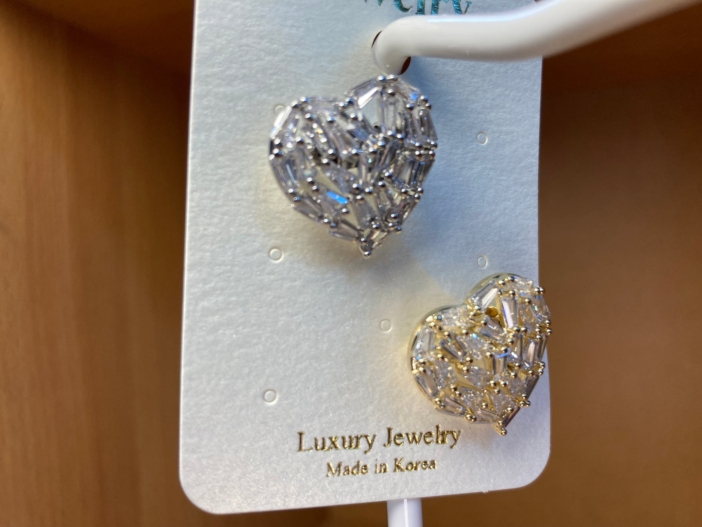 Baguette Crystal Heart Brooch Set in Silver & Gold (2 Pieces)