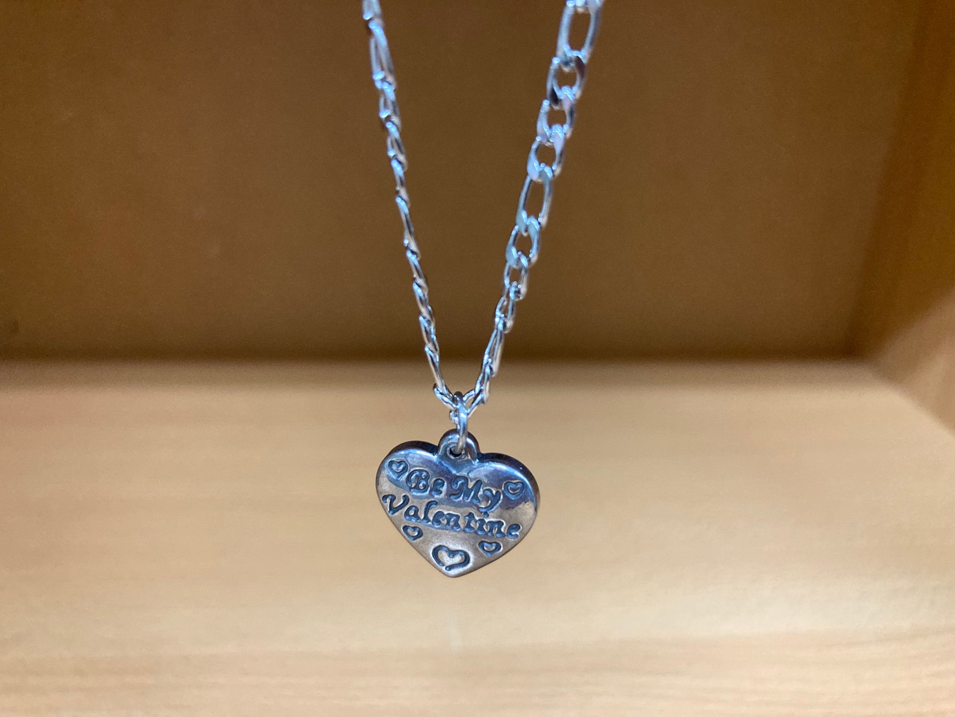 Tiny Treasures Seoul - Be My Valentine Heart Pendant Figaro Chain Necklace (Surgical Steel) Front View