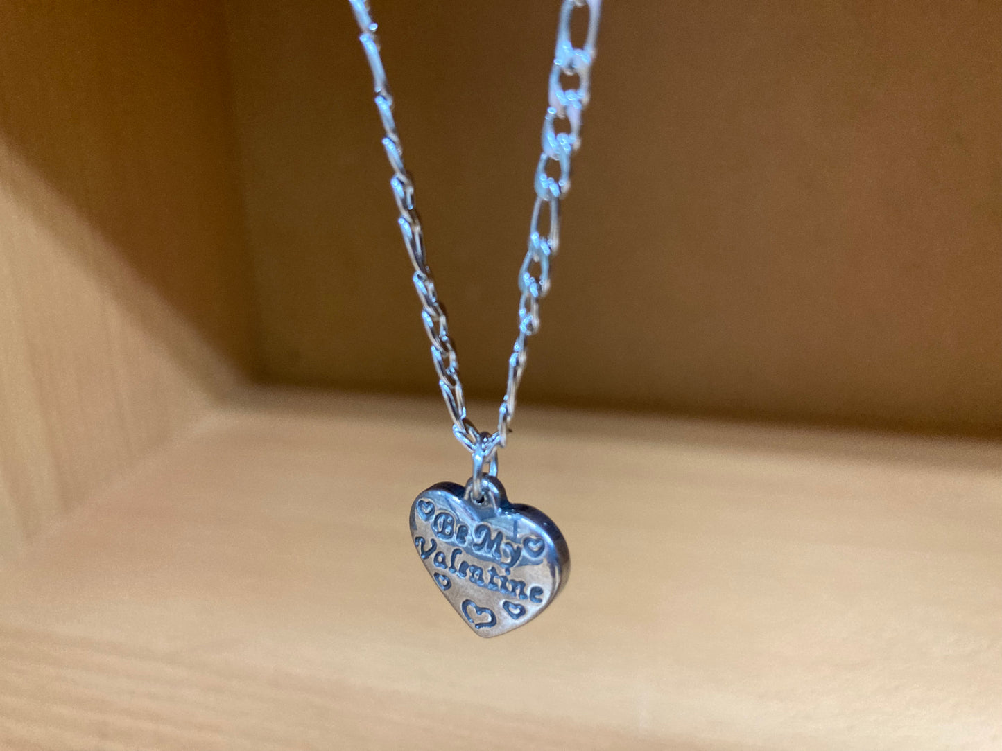 Tiny Treasures Seoul - Be My Valentine Heart Pendant Figaro Chain Necklace (Surgical Steel) Front View 7