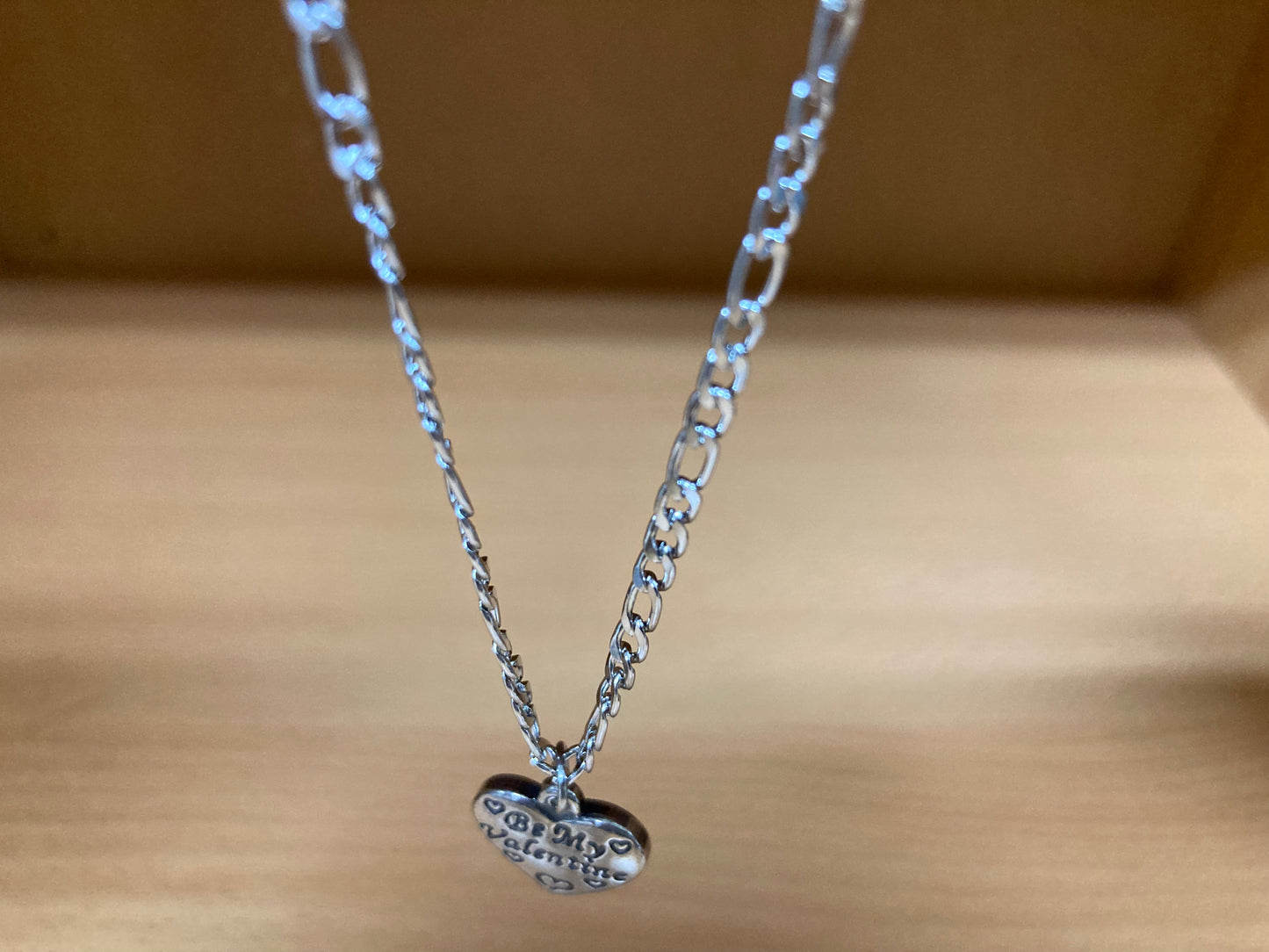 Tiny Treasures Seoul - Be My Valentine Heart Pendant Figaro Chain Necklace (Surgical Steel) Top View