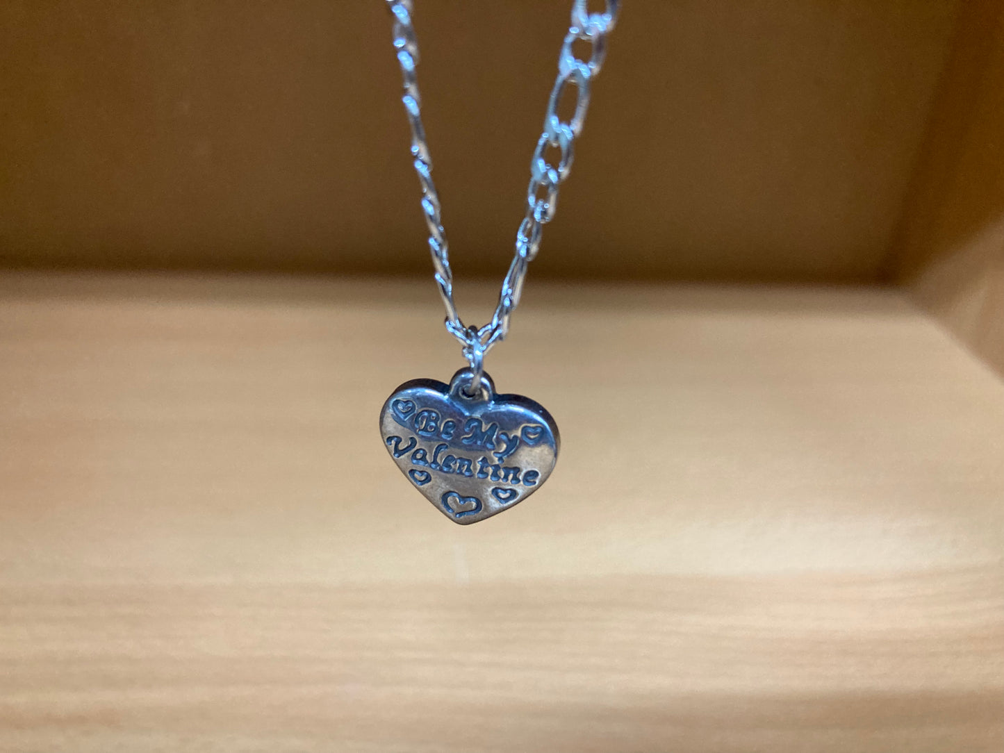 Tiny Treasures Seoul - Be My Valentine Heart Pendant Figaro Chain Necklace (Surgical Steel) Close up View