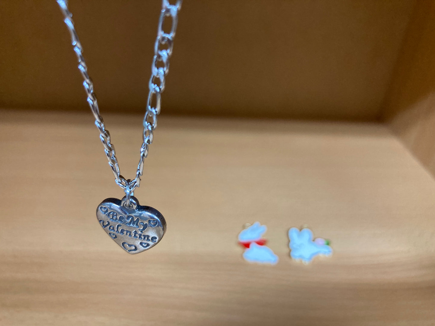 Tiny Treasures Seoul - Be My Valentine Heart Pendant Figaro Chain Necklace (Surgical Steel) Close up View 2