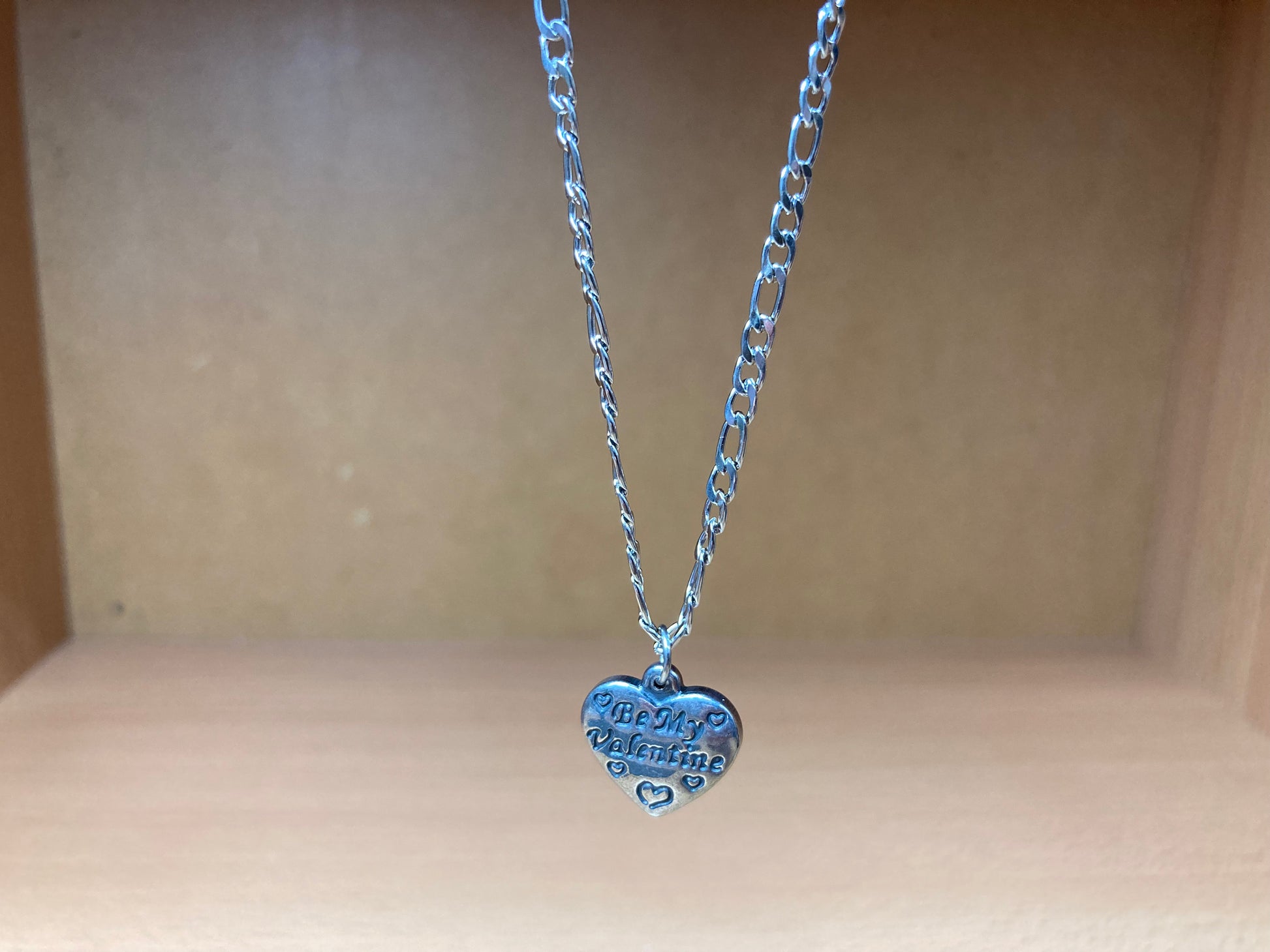 Tiny Treasures Seoul - Be My Valentine Heart Pendant Figaro Chain Necklace (Surgical Steel) Detail View