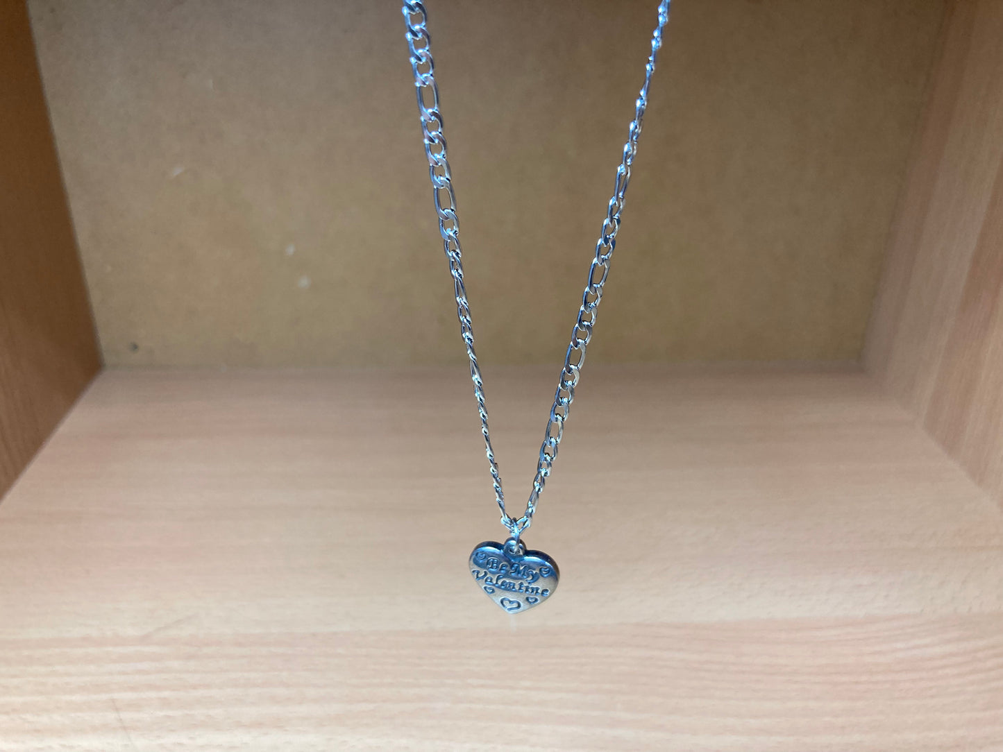 Tiny Treasures Seoul - Be My Valentine Heart Pendant Figaro Chain Necklace (Surgical Steel) Front View 8