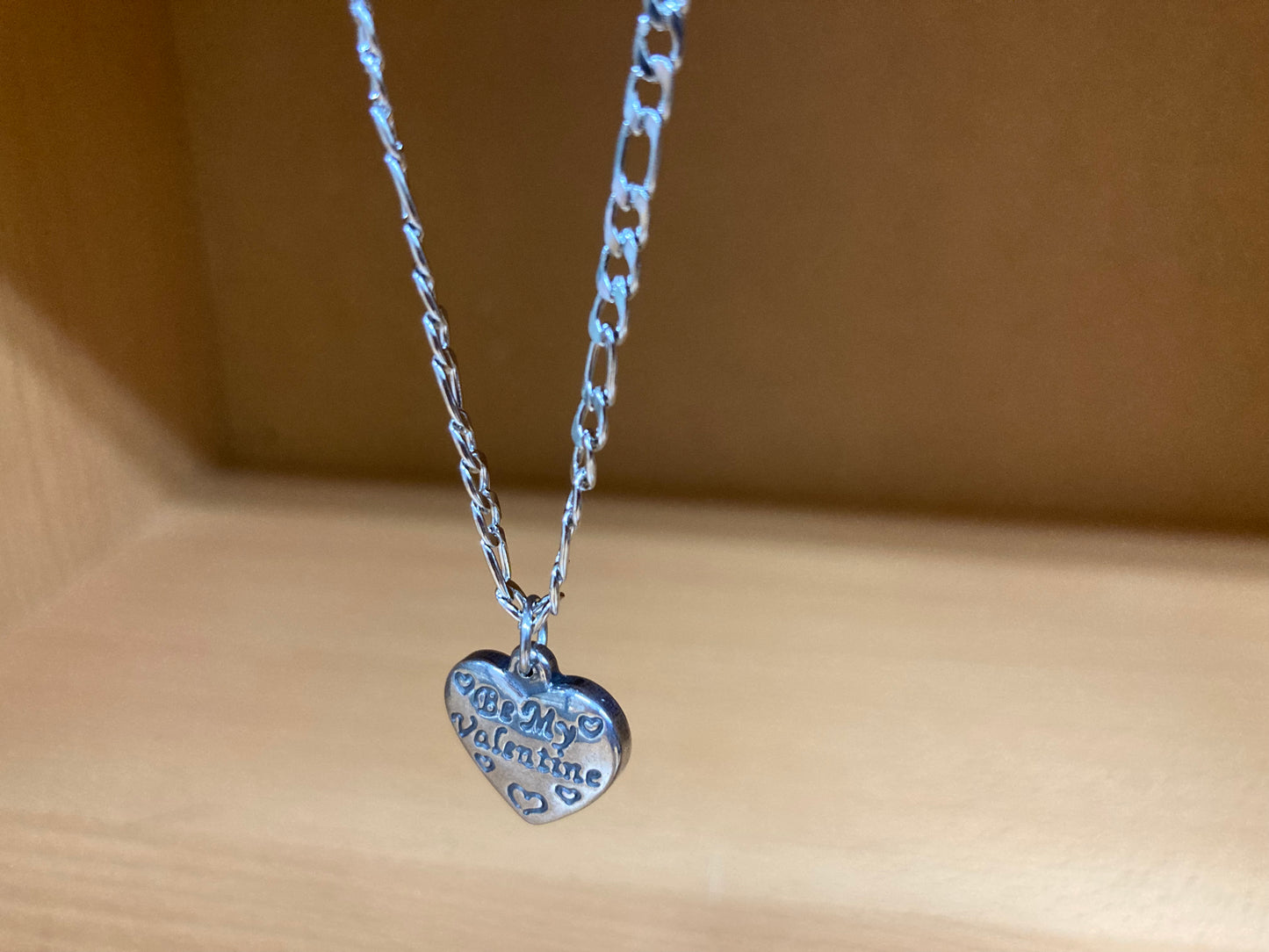 Tiny Treasures Seoul - Be My Valentine Heart Pendant Figaro Chain Necklace (Surgical Steel) Side View