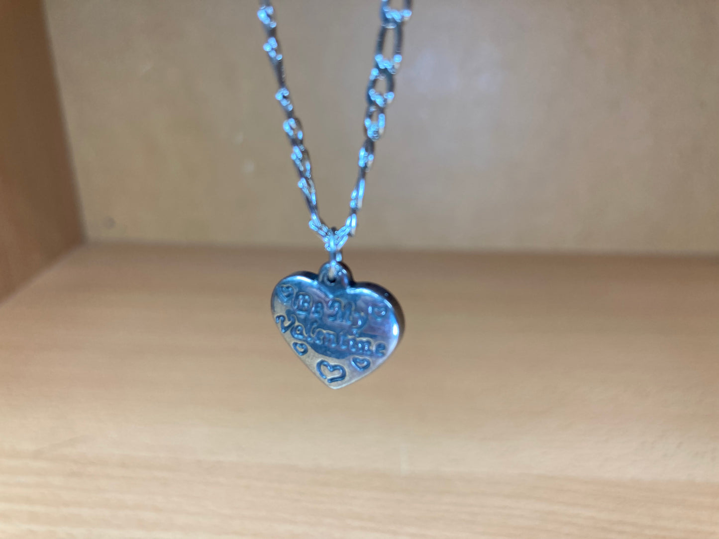 Tiny Treasures Seoul - Be My Valentine Heart Pendant Figaro Chain Necklace (Surgical Steel) Side View 2