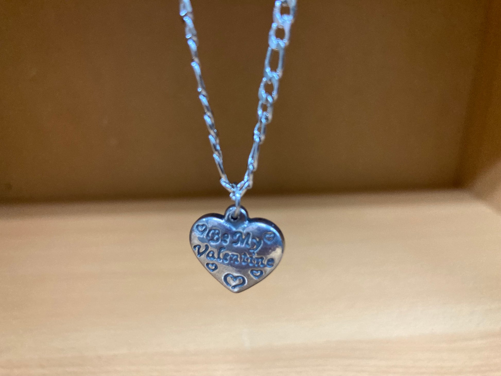 Tiny Treasures Seoul - Be My Valentine Heart Pendant Figaro Chain Necklace (Surgical Steel) Front View 2