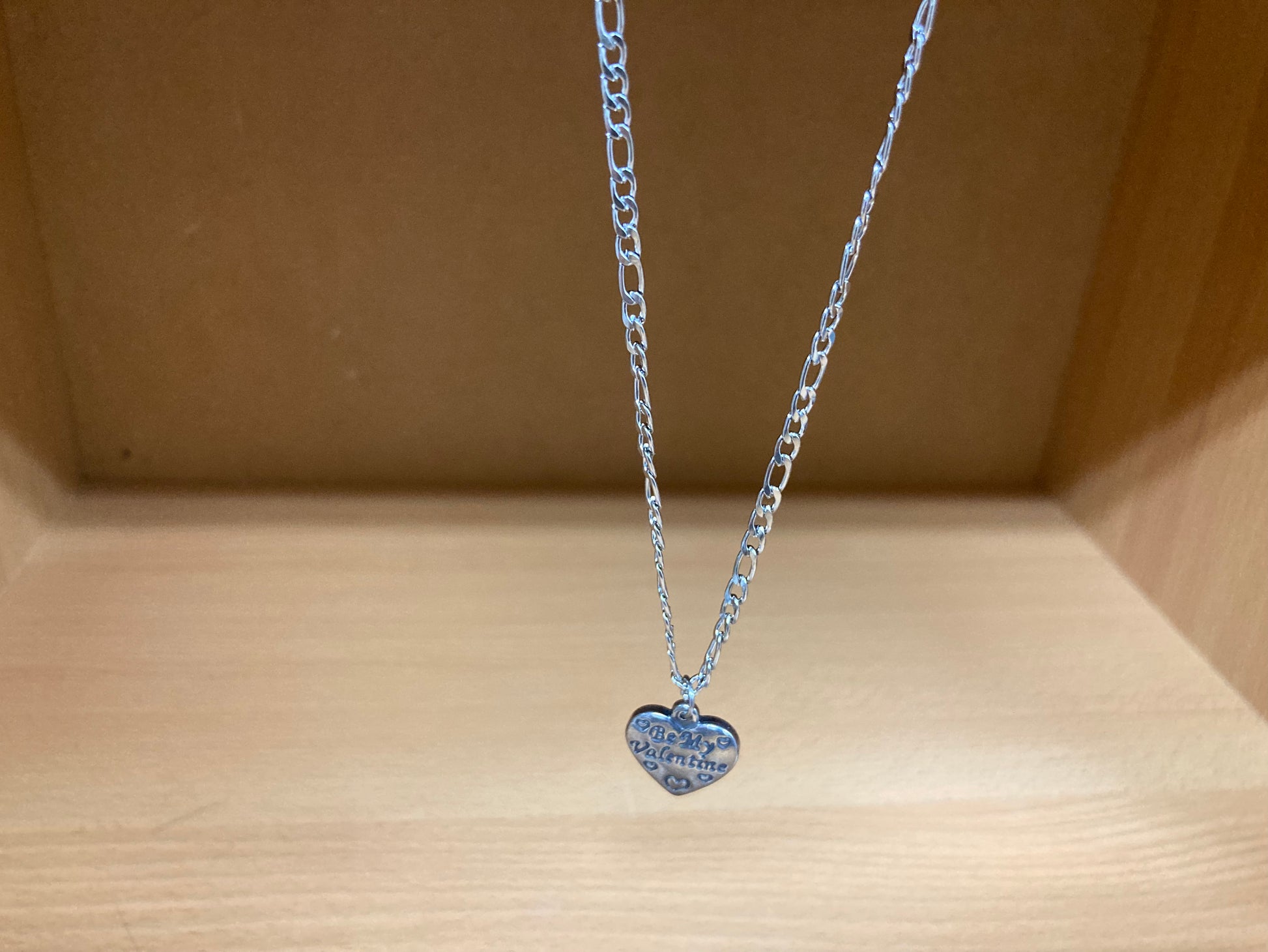 Tiny Treasures Seoul - Be My Valentine Heart Pendant Figaro Chain Necklace (Surgical Steel) Front View 3