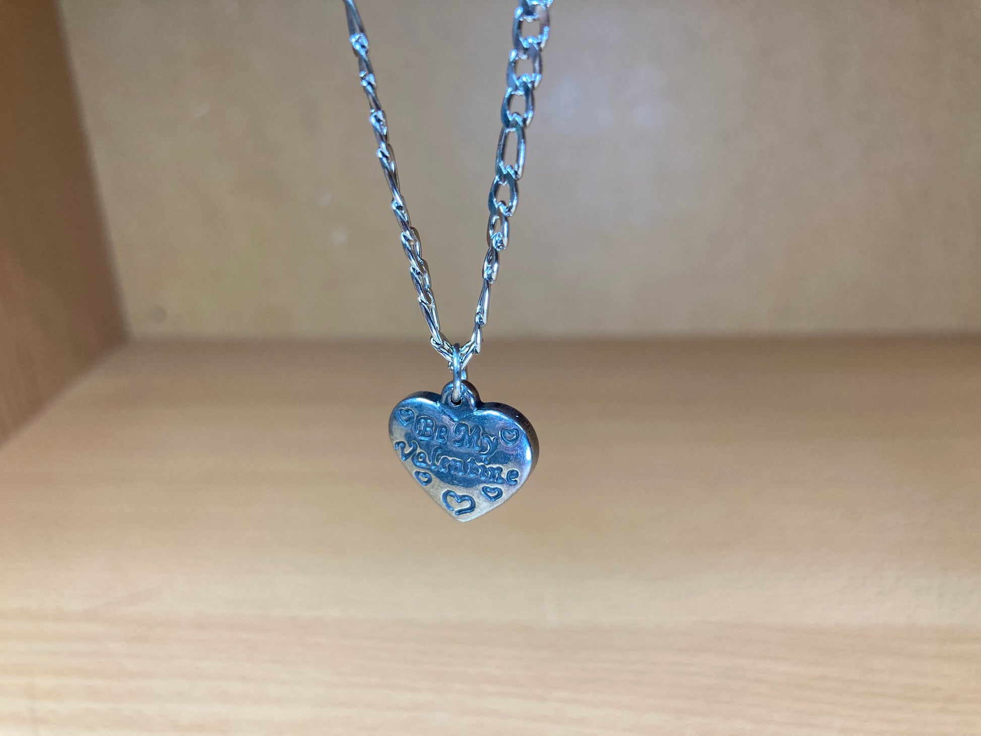 Tiny Treasures Seoul - Be My Valentine Heart Pendant Figaro Chain Necklace (Surgical Steel) Front View 3