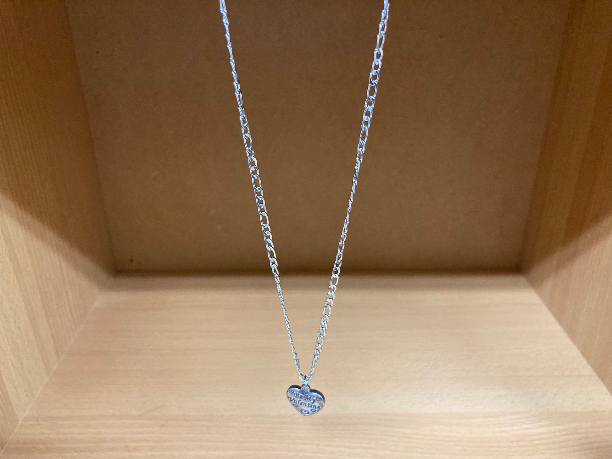Tiny Treasures Seoul - Be My Valentine Heart Pendant Figaro Chain Necklace (Surgical Steel) Front View 4