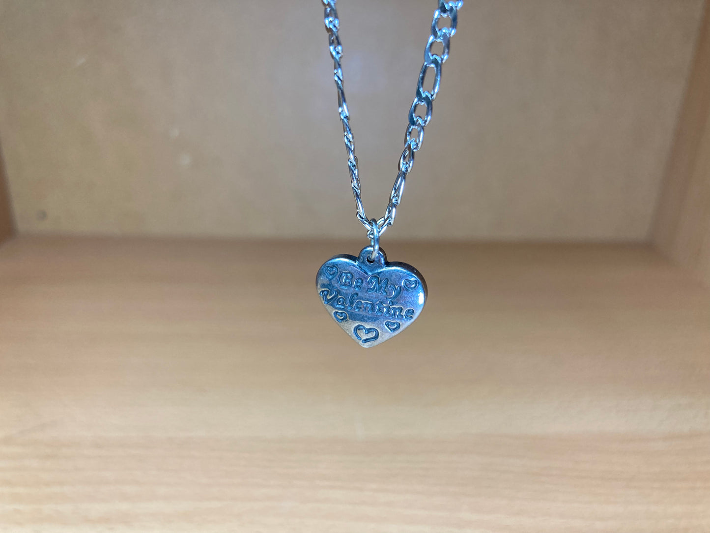 Tiny Treasures Seoul - Be My Valentine Heart Pendant Figaro Chain Necklace (Surgical Steel) Front View 5