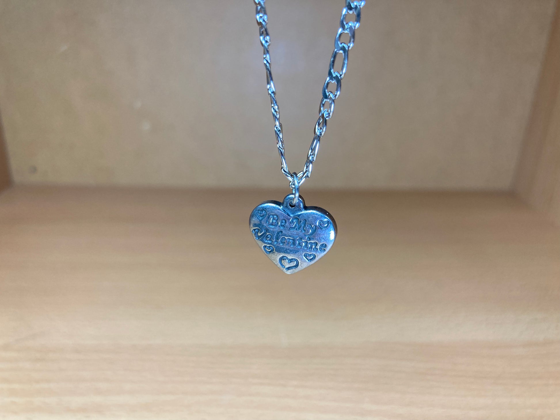 Tiny Treasures Seoul - Be My Valentine Heart Pendant Figaro Chain Necklace (Surgical Steel) Front View 5