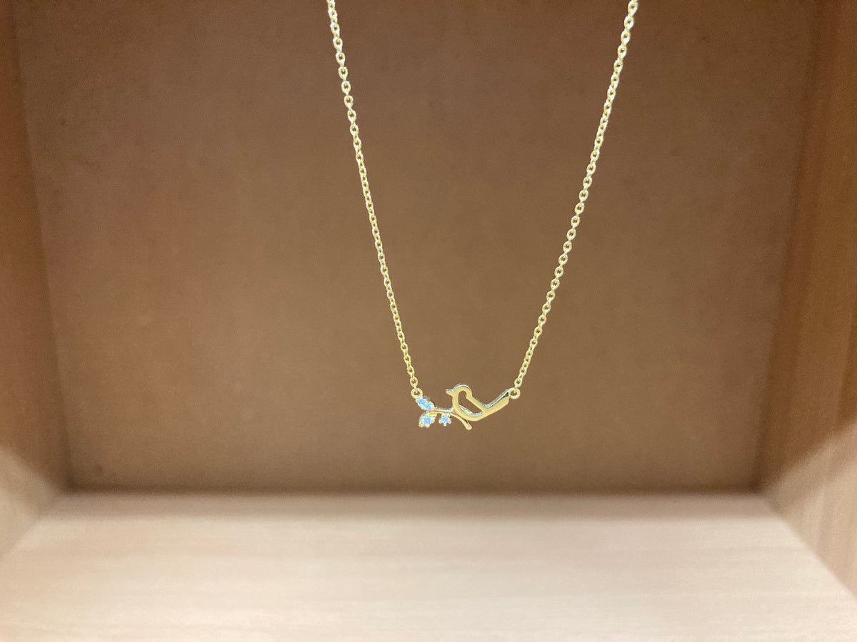 Tiny Treasures Seoul - Bird on Branch Necklace (Gold) 4