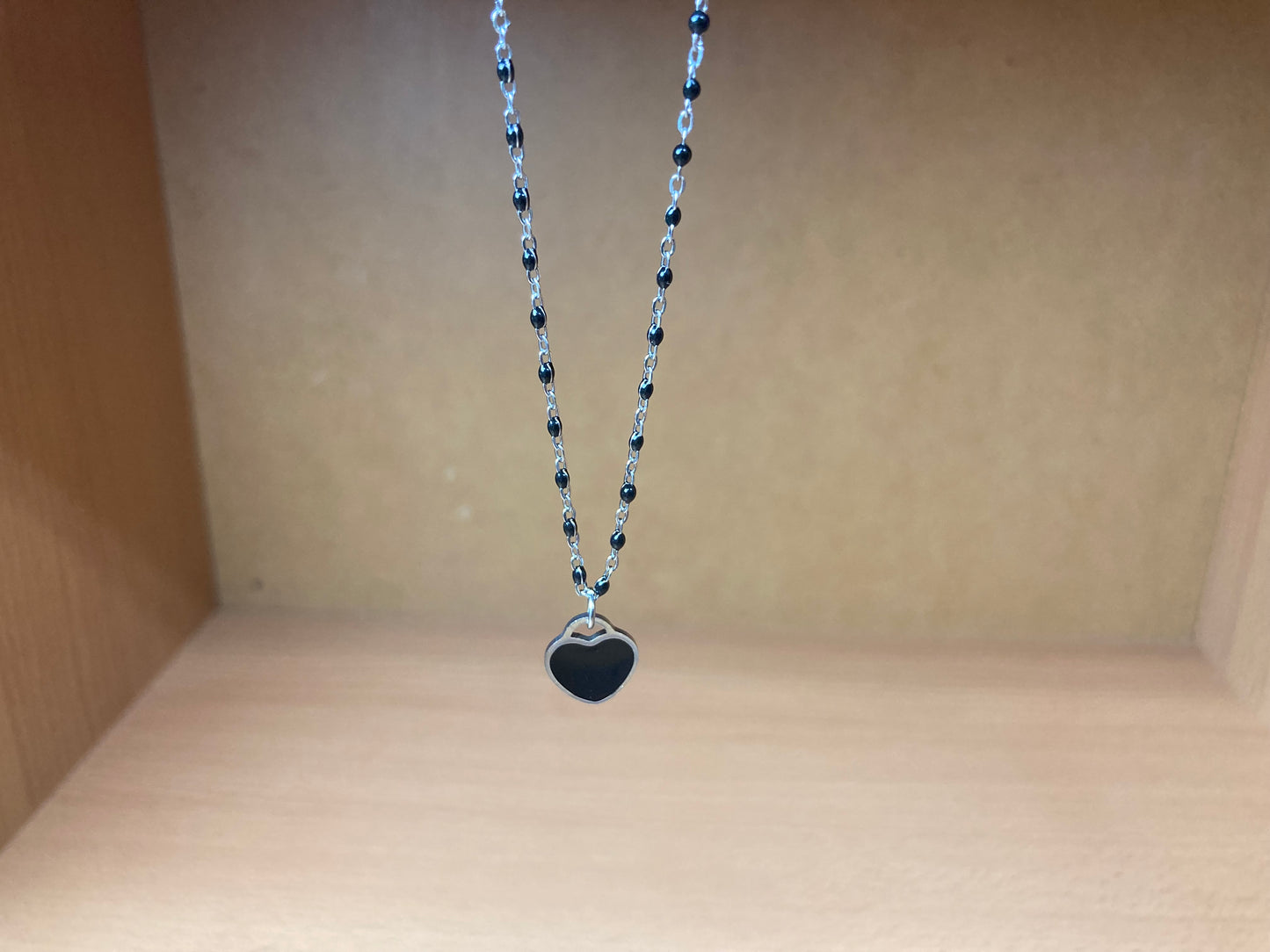 Black Beaded Chain Heart Necklace