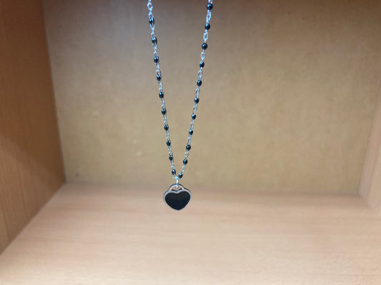 Black Beaded Chain Heart Necklace