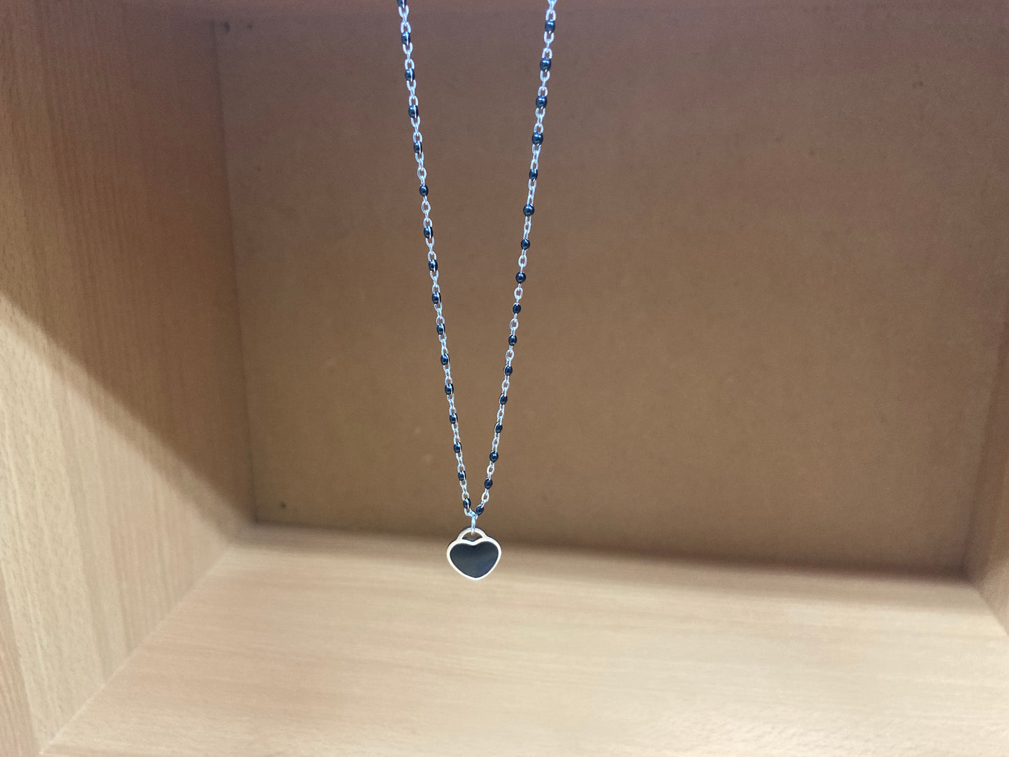 Black Beaded Chain Heart Necklace