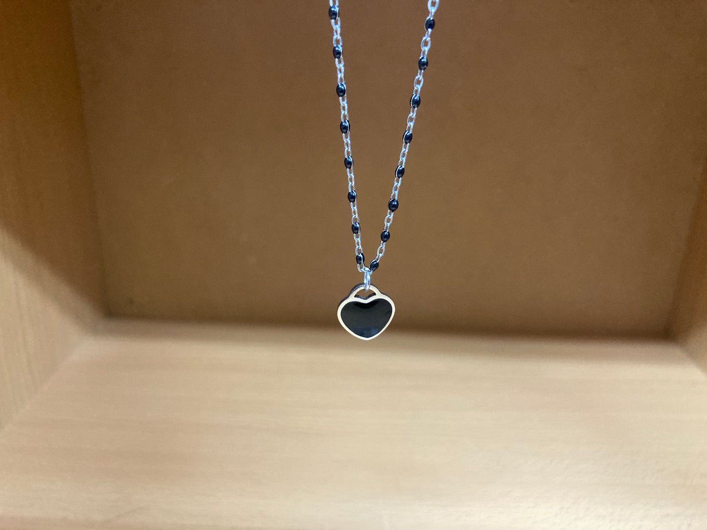 Black Beaded Chain Heart Necklace
