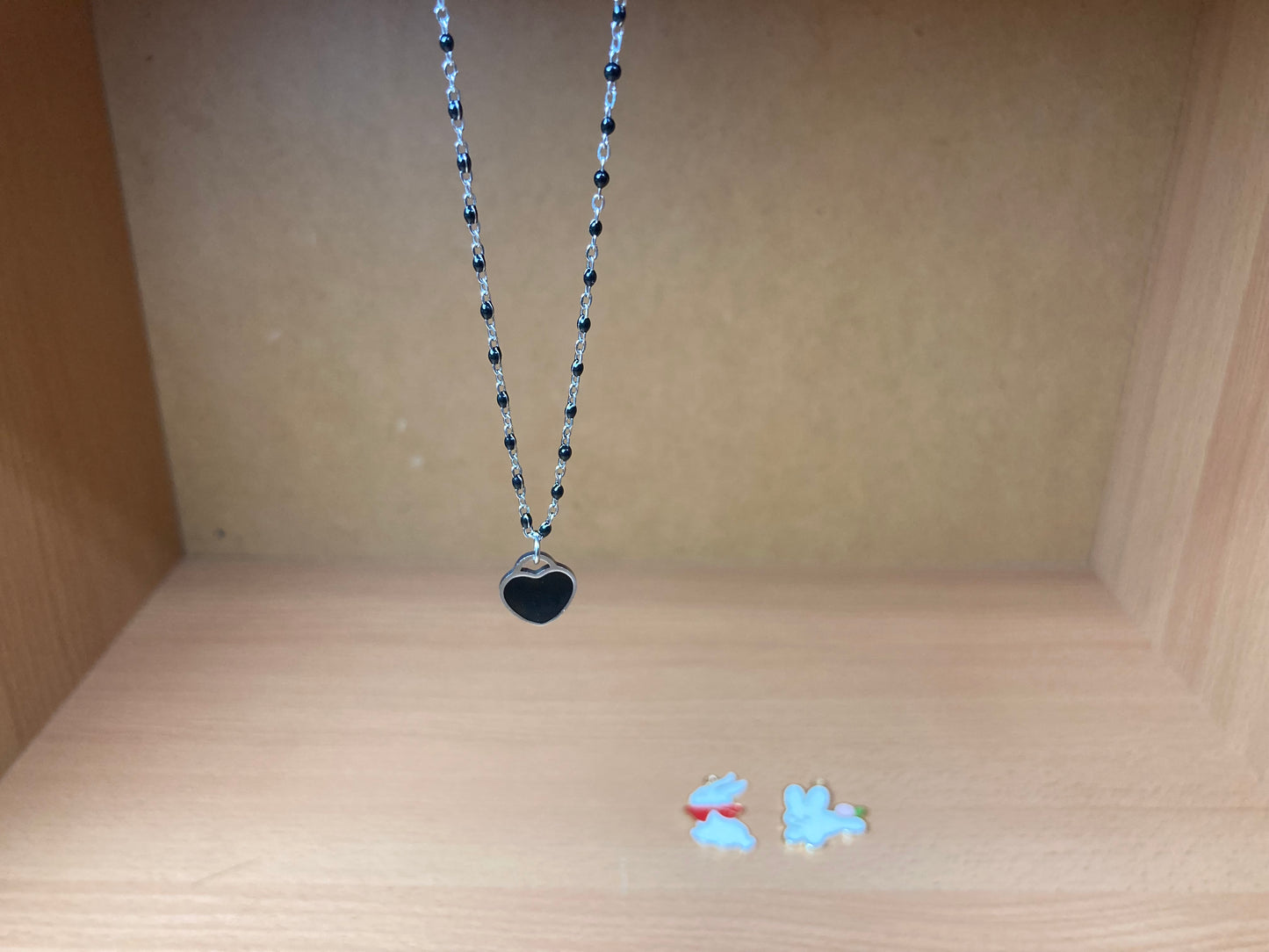 Black Beaded Chain Heart Necklace
