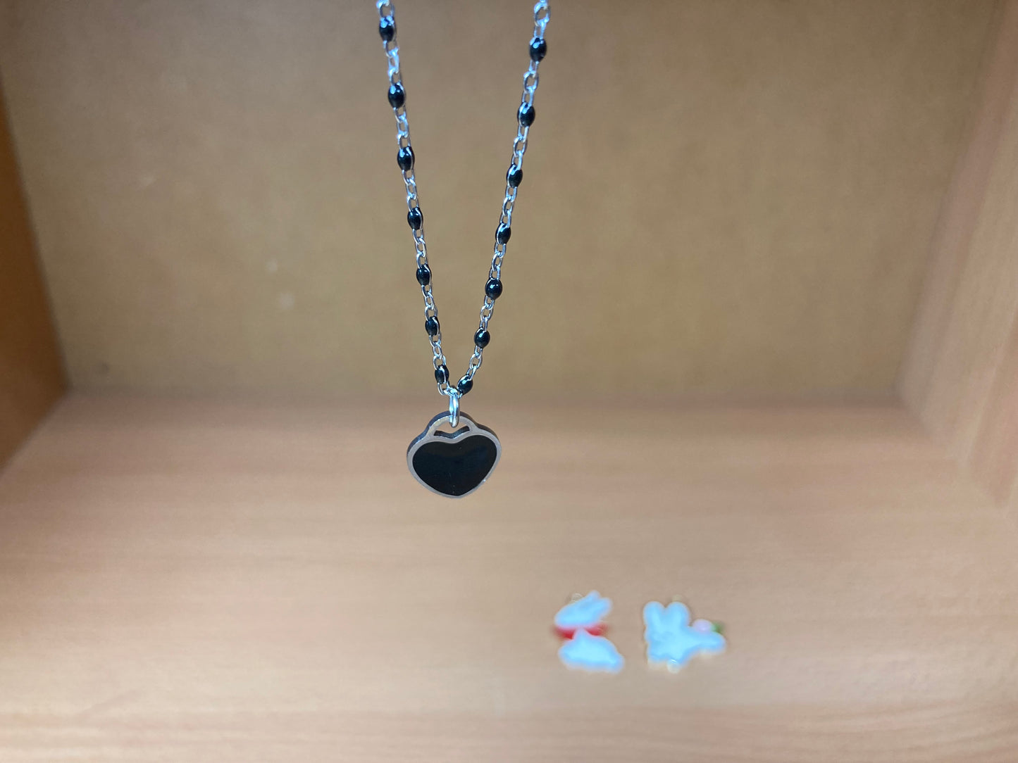 Black Beaded Chain Heart Necklace