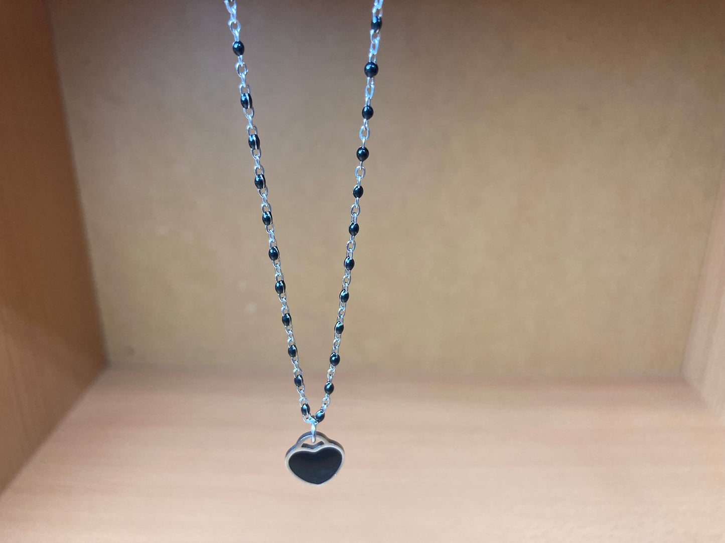 Black Beaded Chain Heart Necklace