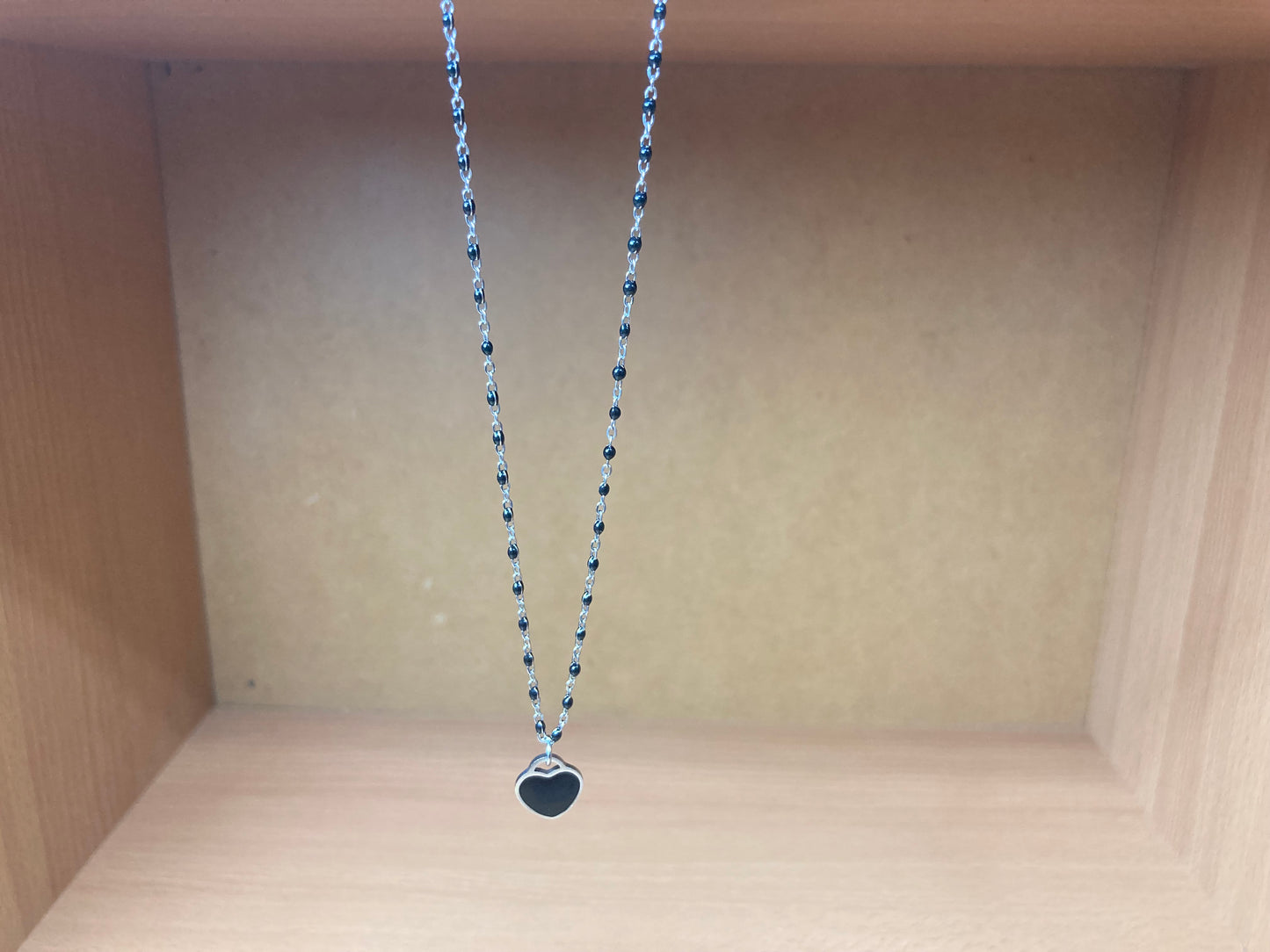 Black Beaded Chain Heart Necklace