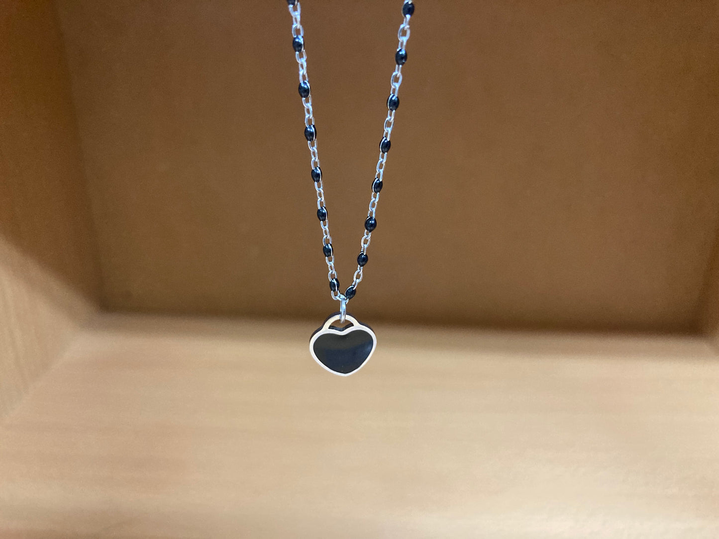 Black Beaded Chain Heart Necklace
