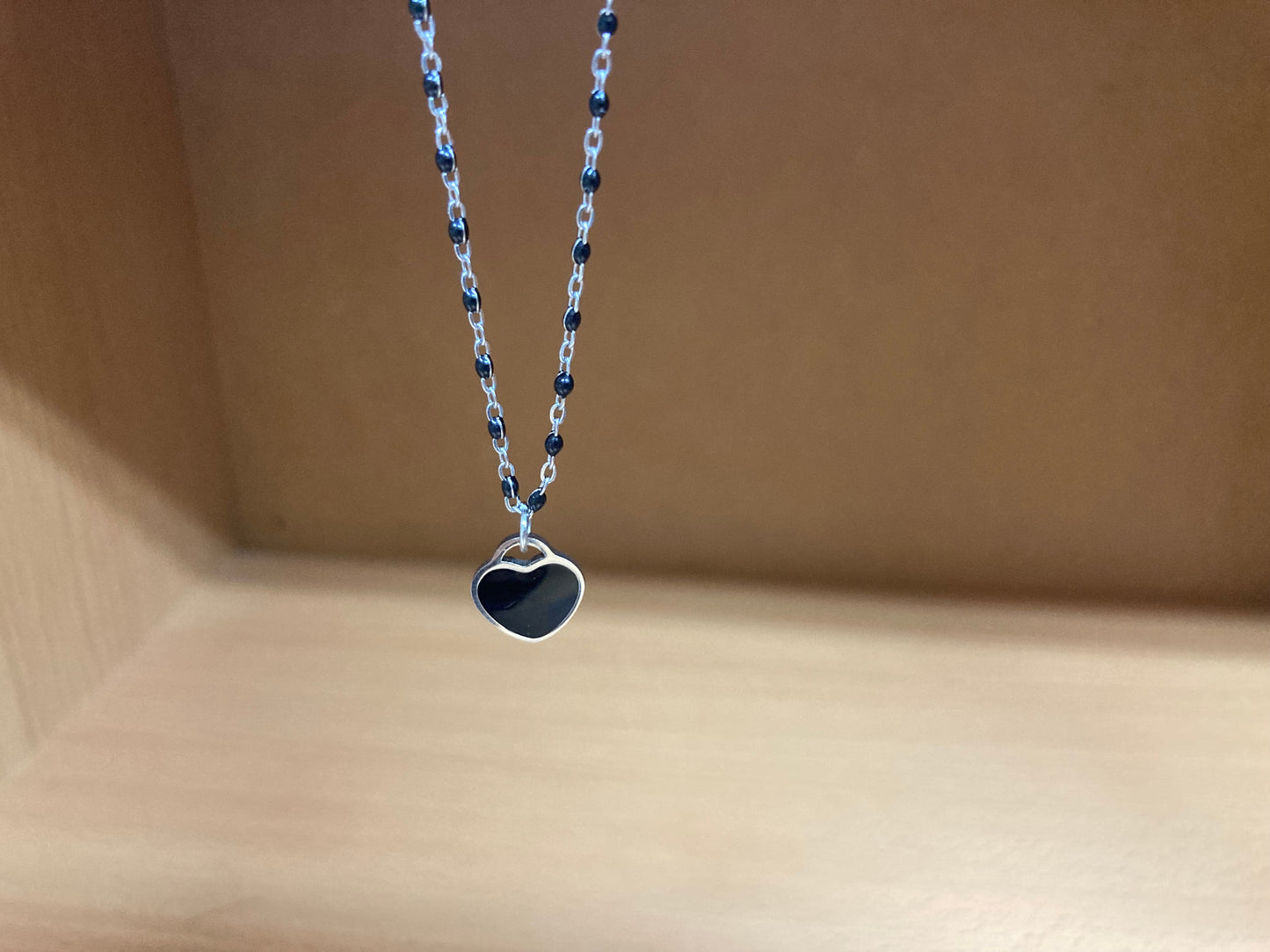 Black Beaded Chain Heart Necklace