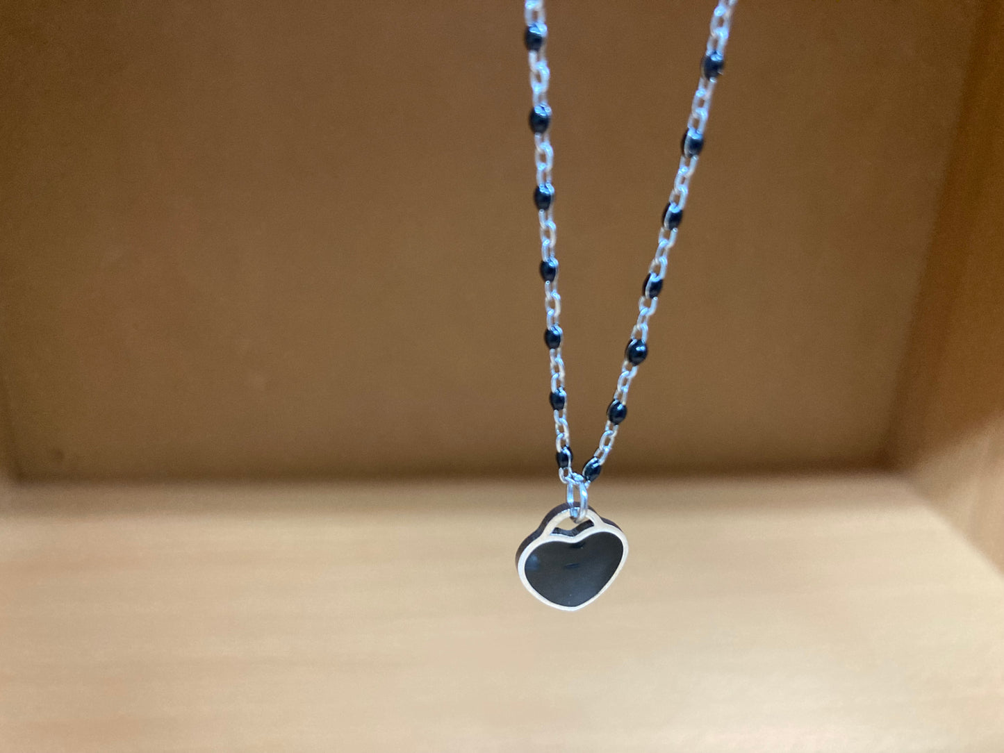 Black Beaded Chain Heart Necklace