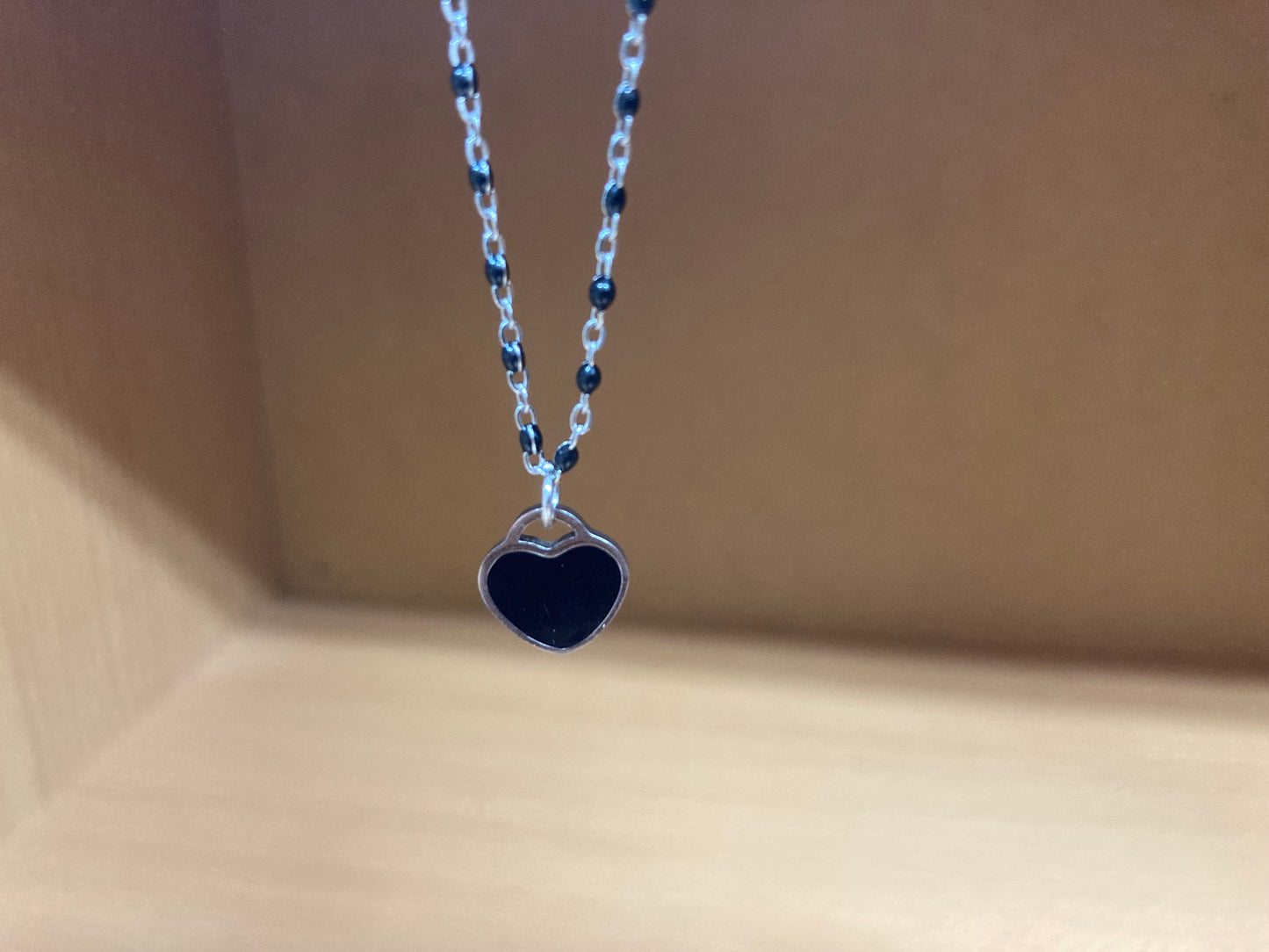 Black Beaded Chain Heart Necklace
