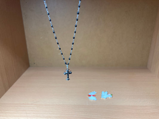 Black Beaded Cross Necklace