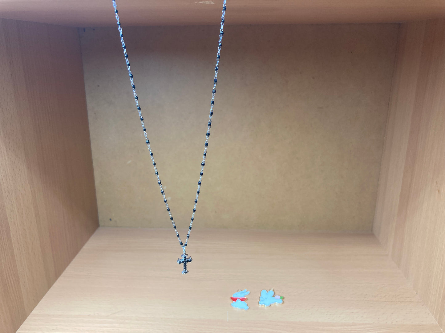 Black Beaded Cross Necklace
