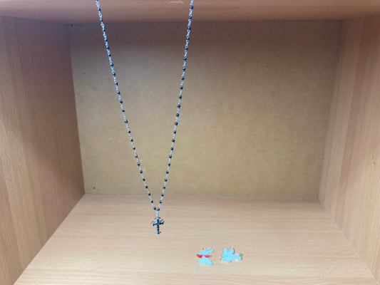 Black Beaded Cross Necklace