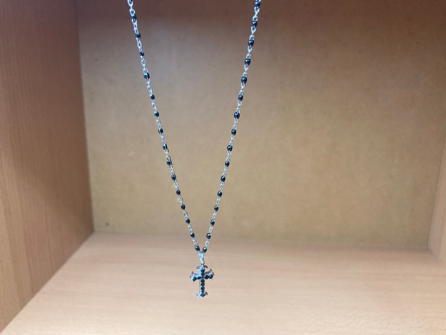 Black Beaded Cross Necklace