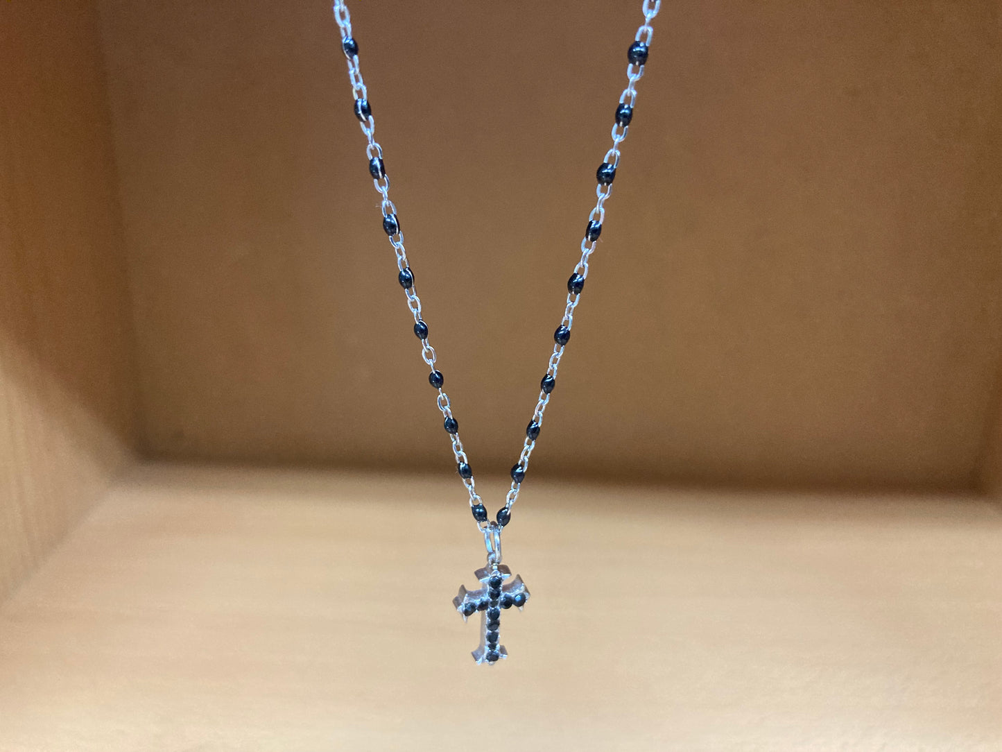 Black Beaded Cross Necklace