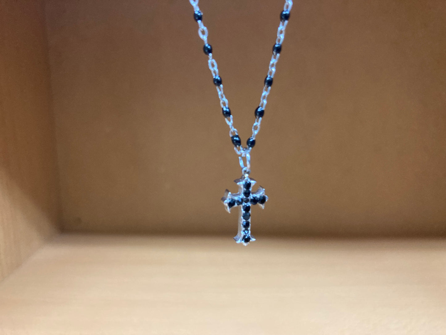 Black Beaded Cross Necklace