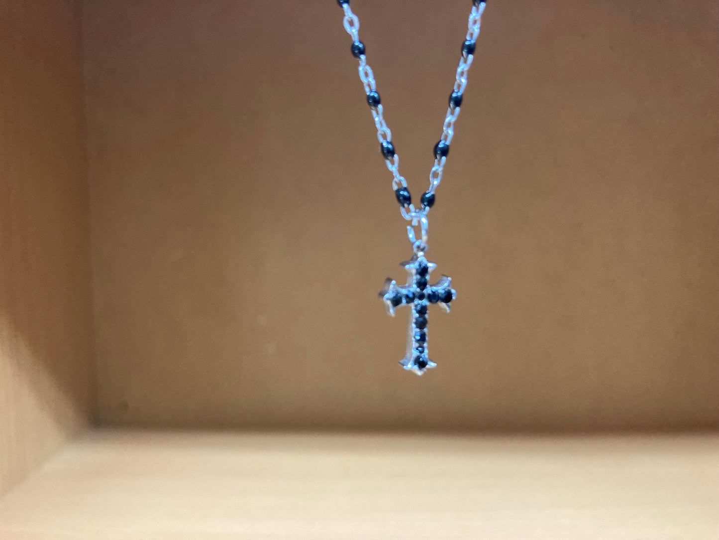 Black Beaded Cross Necklace