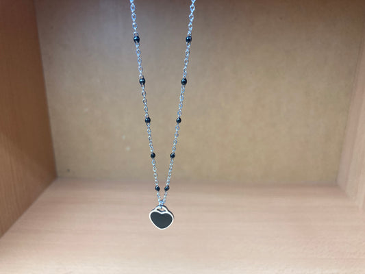 Black Beaded Spaced Chain Heart Necklace