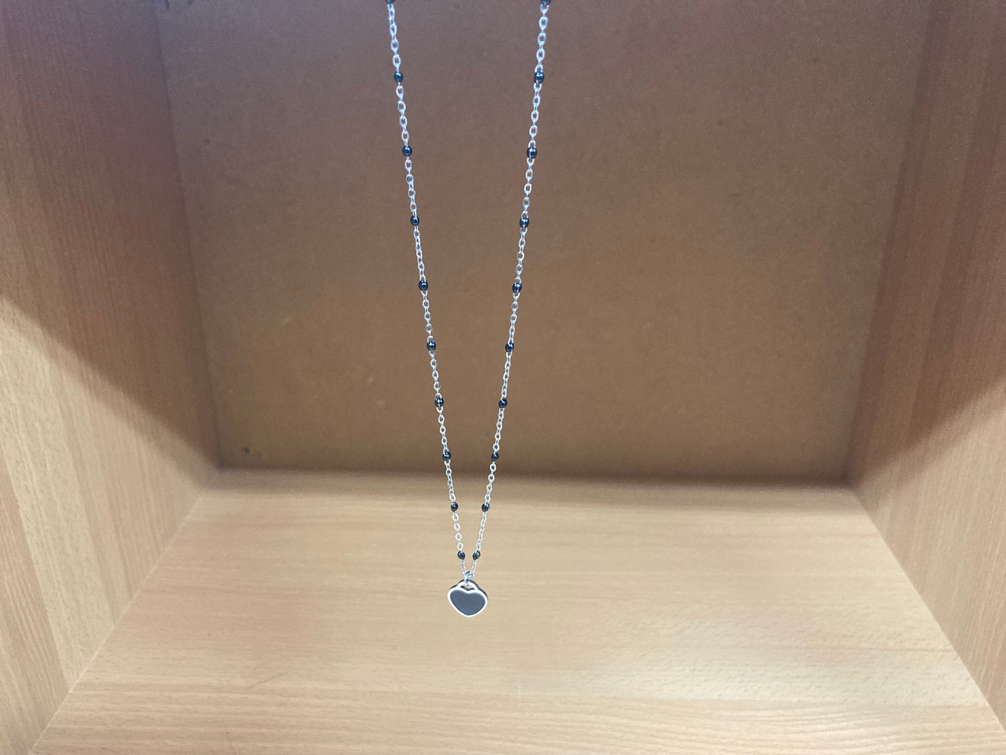 Black Beaded Spaced Chain Heart Necklace