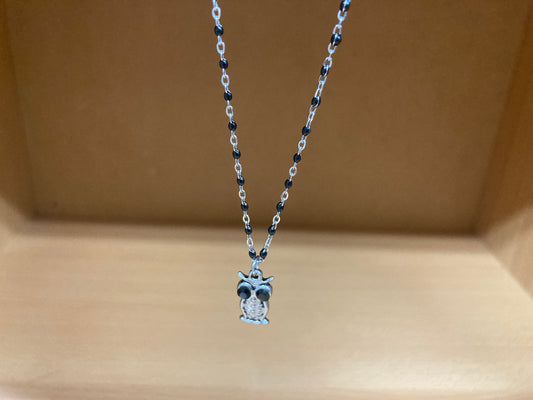 Black Eye Owl Pendant Dense Beaded Chain Necklace