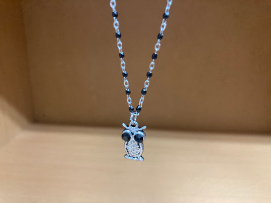 Black Eye Owl Pendant Dense Beaded Chain Necklace